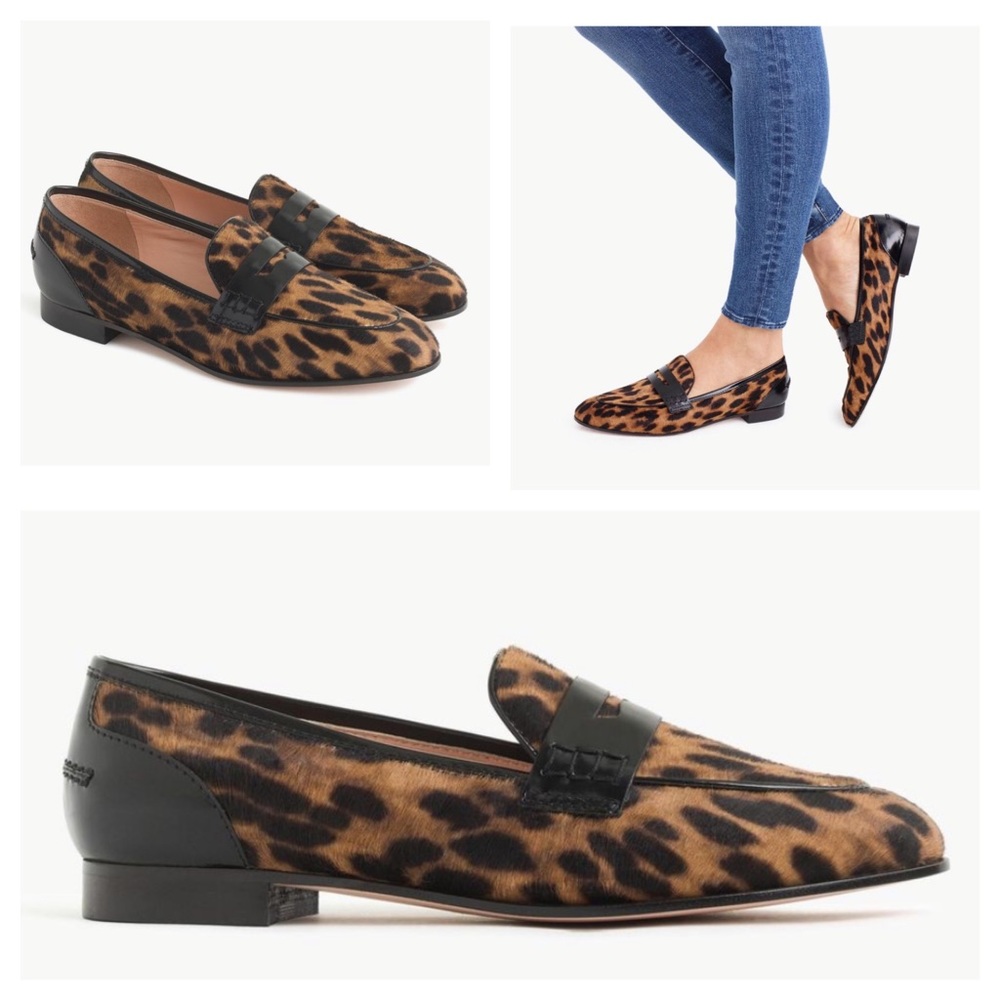 J.Crew Brown Academy Penny Loafers In Leopard Sz 8